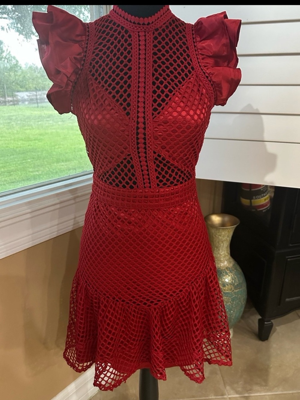 Bebe New Red Mesh Dress in sz M. With tags